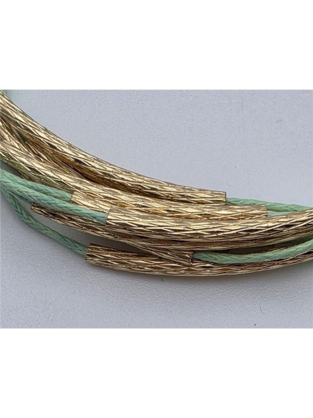 Aqua Multi Strand Cord Gold Tone Tube Bracelet SHB Shofel Bros Vintage - Picture 2 of 10